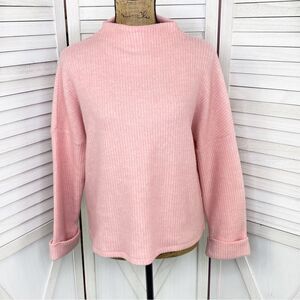 H&M Ribbed Mock Neck Cropped Felted Knit Pullover Sweater Pink Medium